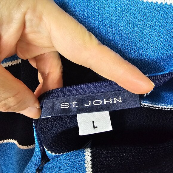 St. John Santana Knit Blue/Navy Striped Tank Top L Square Neck Designer Layering - Picture 3 of 6